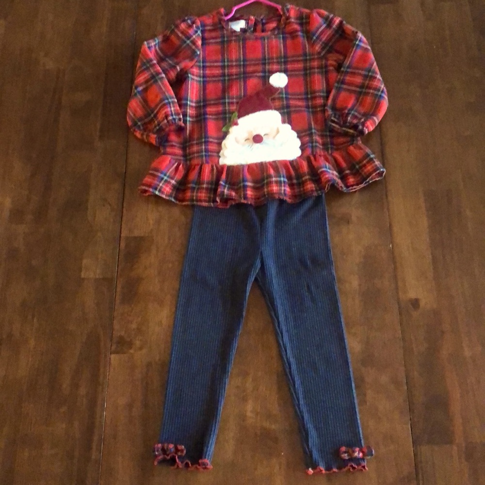 Mud Pie Baby Girls' Santa Tartan Tunic Legging Set